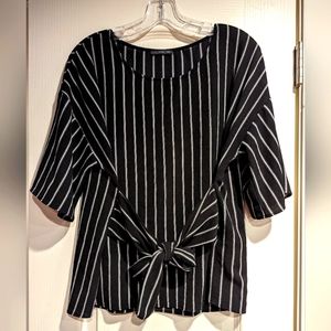 WEST KEI Julianne Tie Front Blouse XL Black and White Striped